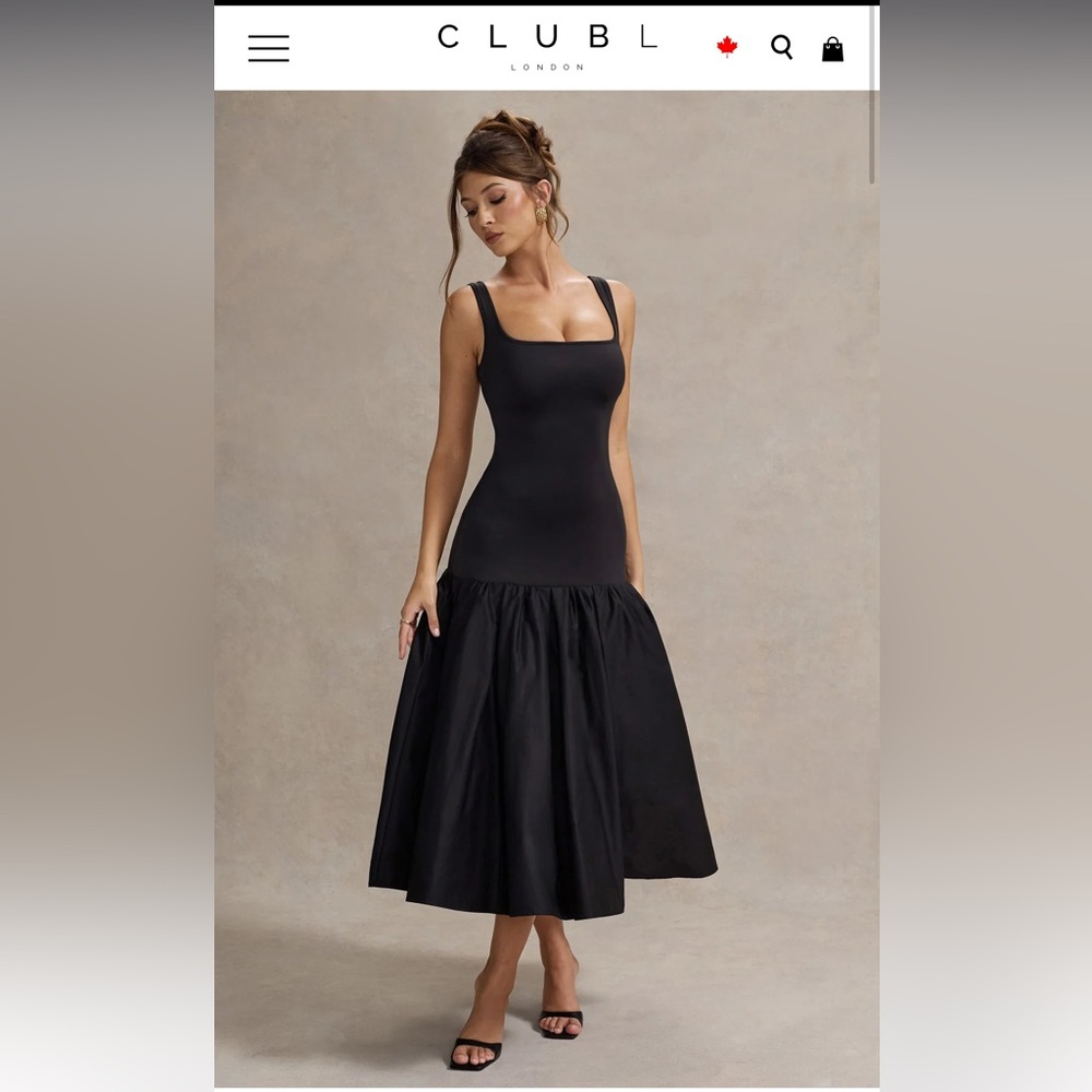 PARIDA | BLACK POPLIN DROP-WAIST MAXI DRESS WITH PEPLUM HEM - Club L London